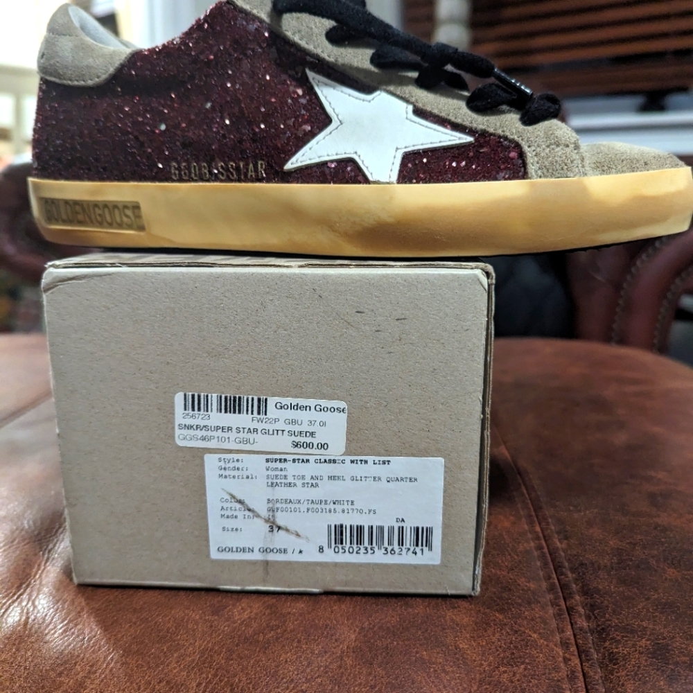 Golden Gouse purple glitter new in box sneakers